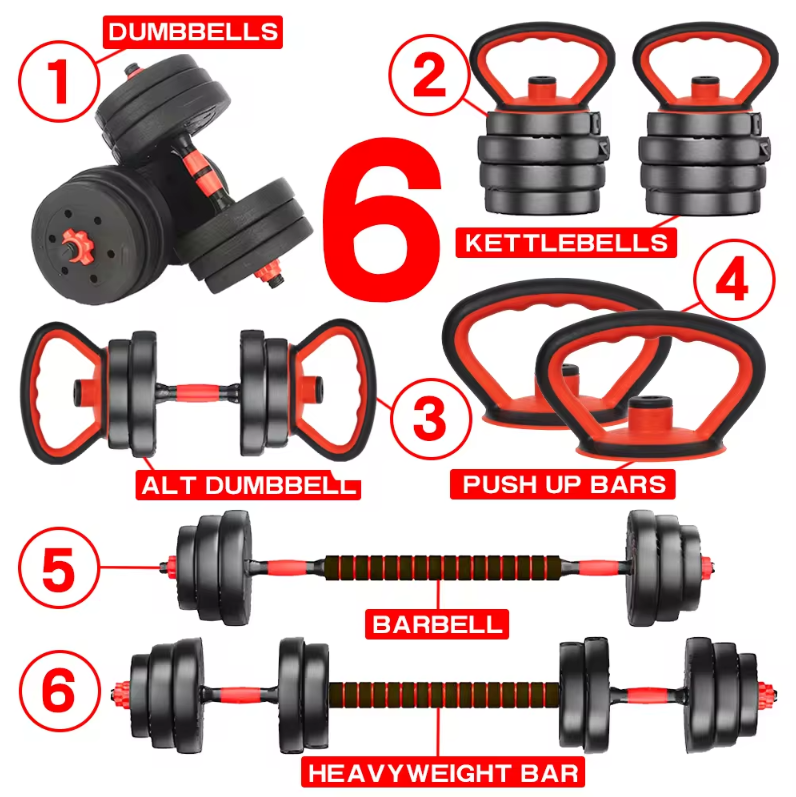 Factory Price 10KG 6-in-1 Adjustable Dumbbell Set with Bars Multi-Function for Arm Workout