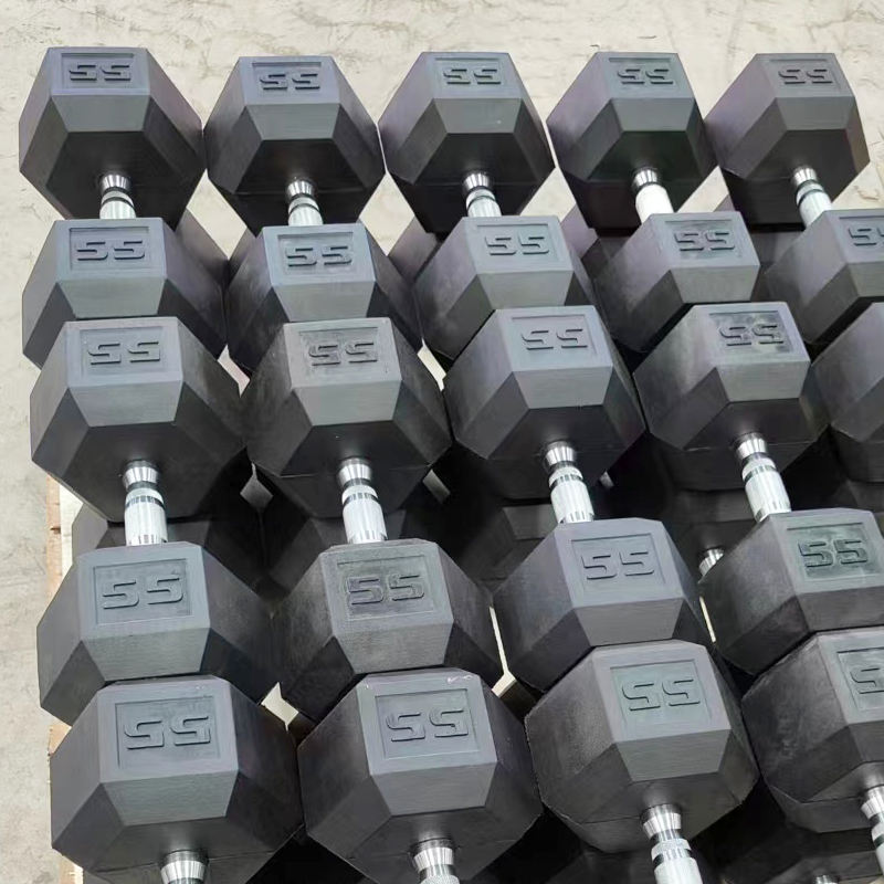 PROIRON 55lb Hexagonal Black Weights Chrome Rubber Coated Dumbbell Lb,rubber Hex Dumbbells