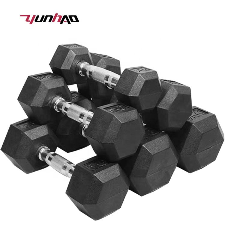 YunCheng Factory Wholesale Custom Logo Rubber Encased Cast Iron 25kg Hex Dumbbell
