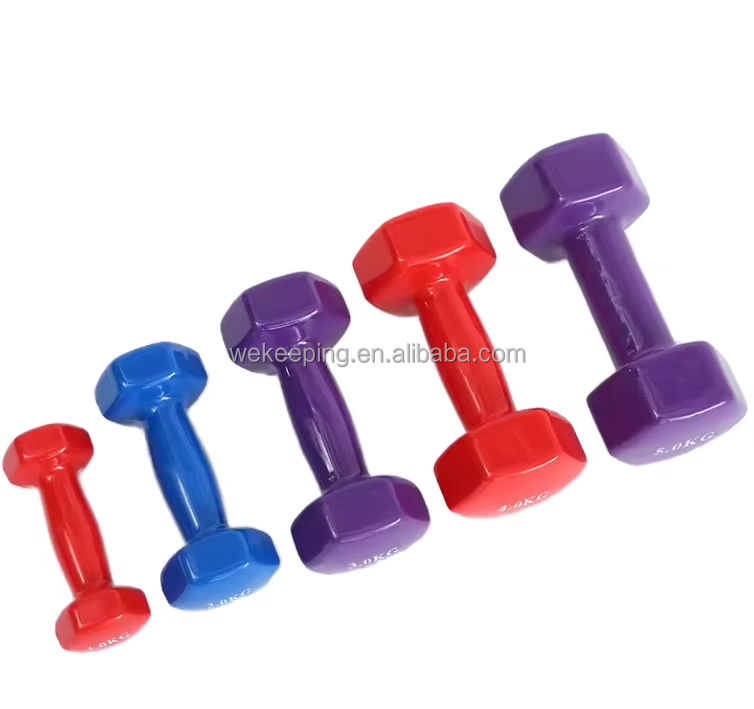 Wholesale Custom Colorful Neoprene Hex Dumbbell 6kg Rubber Fitness Dumbbell Set 10kg Vinyl Coated Dumbbell
