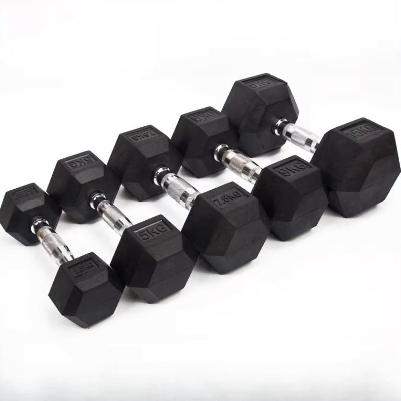 Factory Wholesales 1-20kg Rubber Coating Gym Weights Free Weights Custom Dumbbell Set Hexagonal Hex Dumbbells