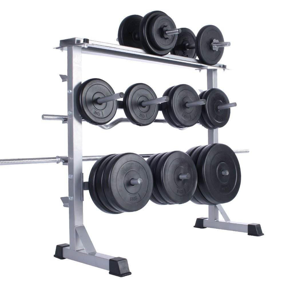 DZ5035 Black Dumbell Rack 2 Tier Gym Plates Stand Fitness Equipment Weight Lifting Storage