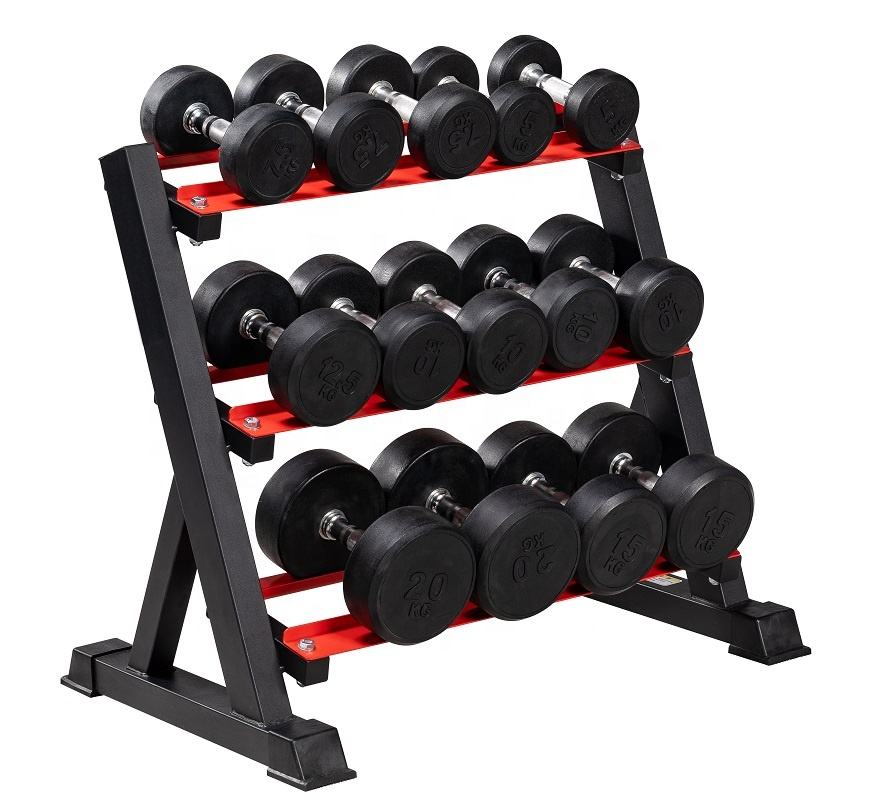 Hot Sale Factory Commercial Gym Equipment 6 Pairs Hex Dumbbell Rack 3 Tier