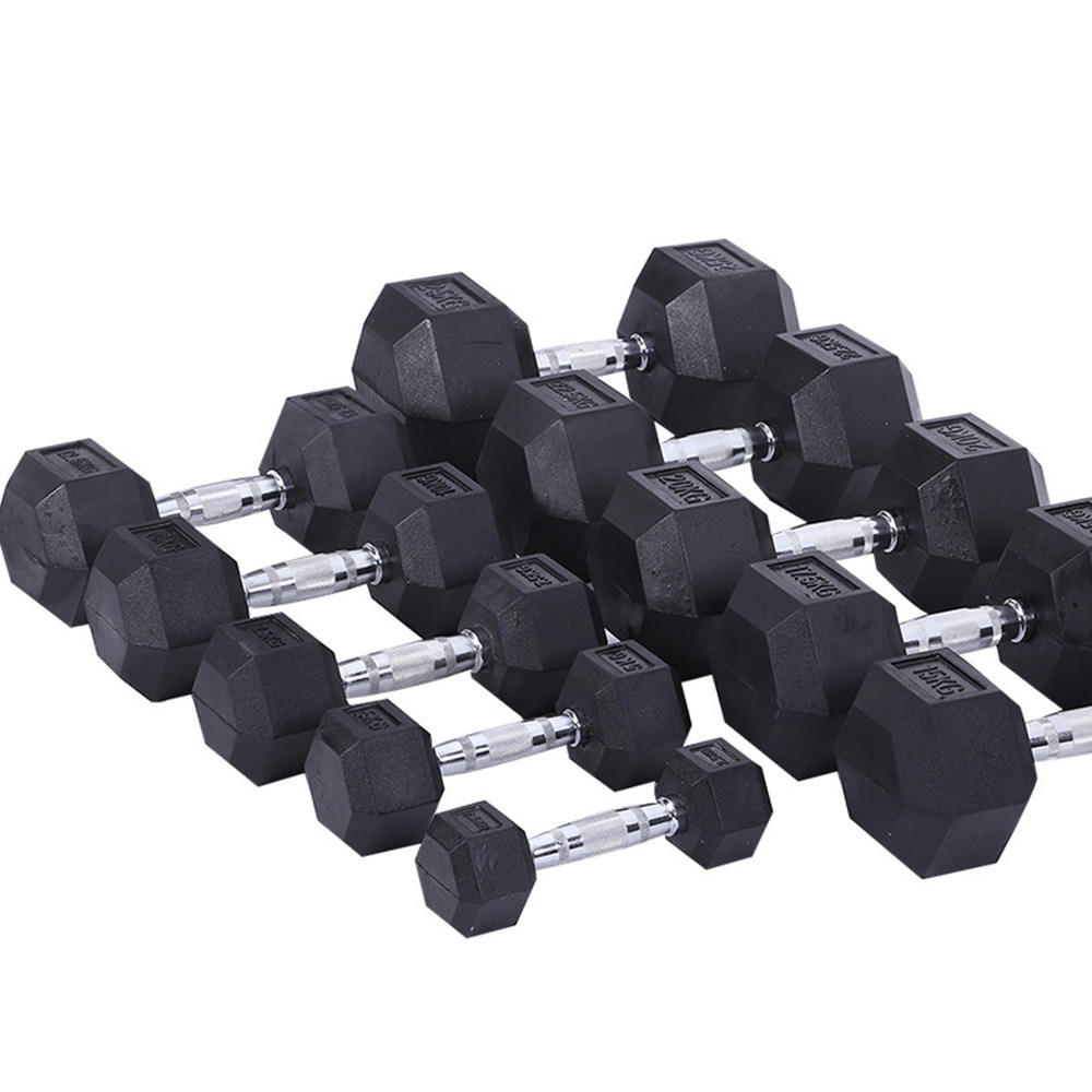 Customized 12.5kg Weights Quality Hexagonal Black Chrome Rubber Coated Dumbbell Hex Dumbbells, Customized Rubber Dumbbell Set