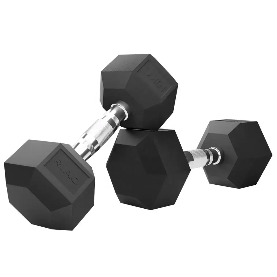 Factory Wholesale Gym Hexagonal Black Free Weight Set Cheap Dumbbells Rubber Dumbbells Used Men Hexagonal Rubber Dumbbells