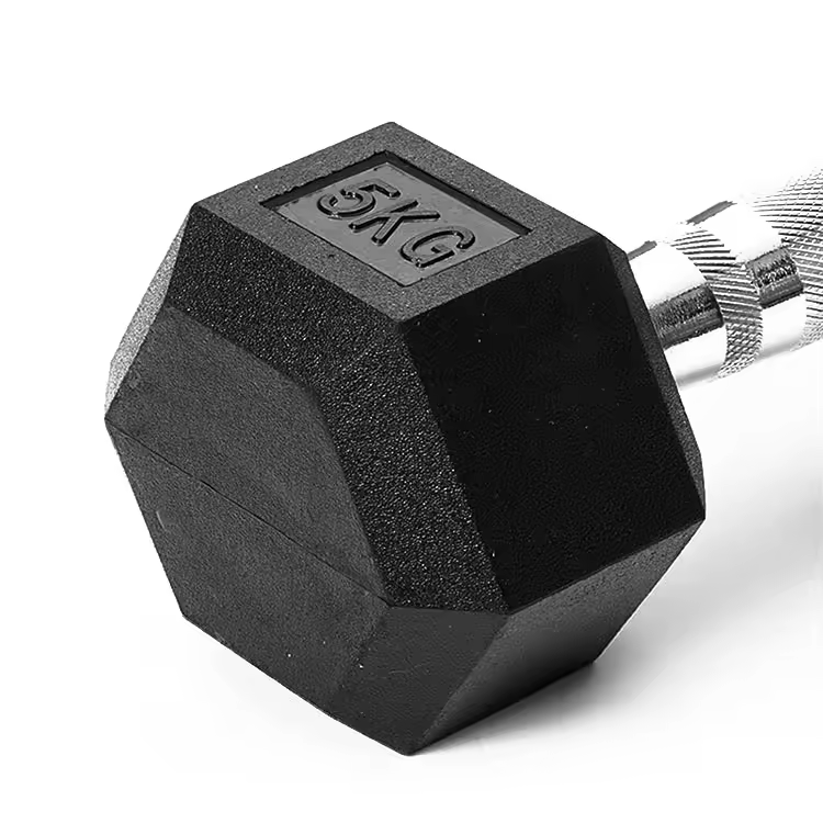 Fitness Rubber Hex Dumbbells - Features Chrome Plated Handle, Solid Cast Iron Core, Hexagonal and Durable Hexagonal Rubber Head