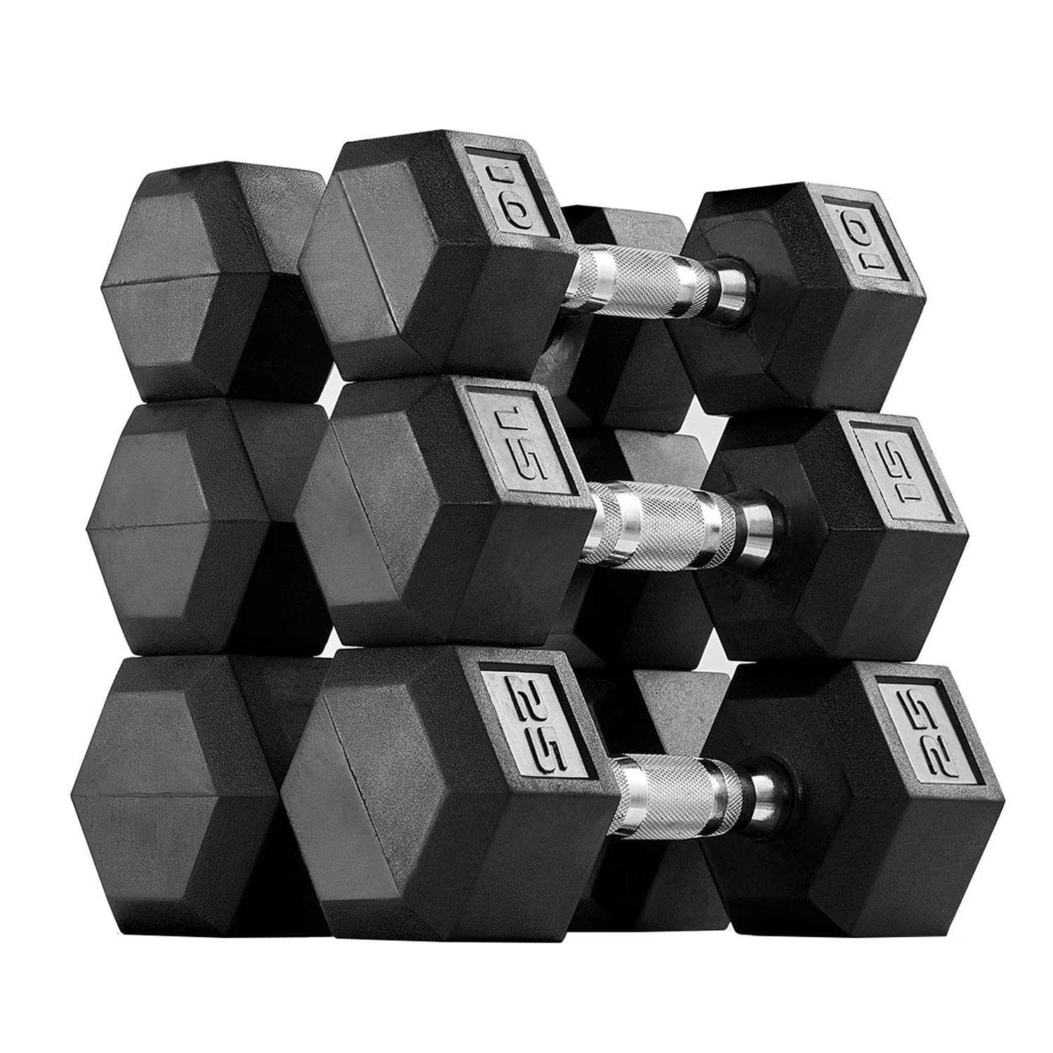 China Manufacturer 10lb15lb 25lb Dumbbel Hexagon Weights Set Professionally Recommended Rubber Hex Dumbbells