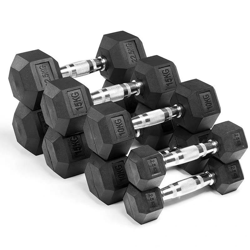 Snbo Hexagonal Manufacturer Coated Full Black Gym Weight 2.5-50 kg Pounds Dumbells Set Rubber Hex Dumbbell With Rack