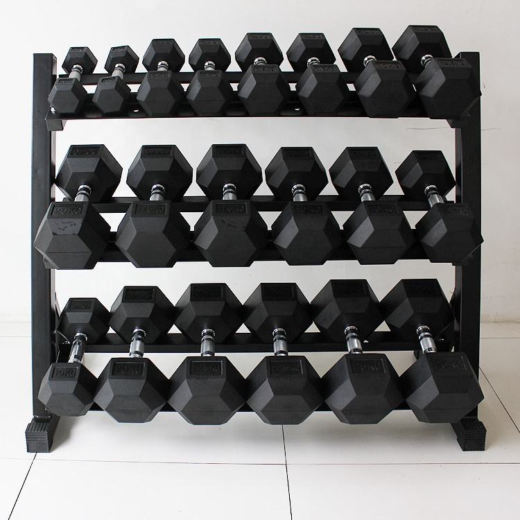 Hot Selling Home Gym Commercial Fitness Equipment 2.5Kg-50Kg Hex Dumbell Set With Rack Three-Layer Dumbbell Rack and Stand