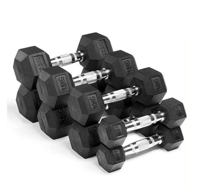 Weights Fixed Rubber Coated Cheap 50Kg Hex Hexagonal Dumbbell 5Kg Kg Lbs Set 50Kg Chromed Gym Rubber Hex Dumbbells
