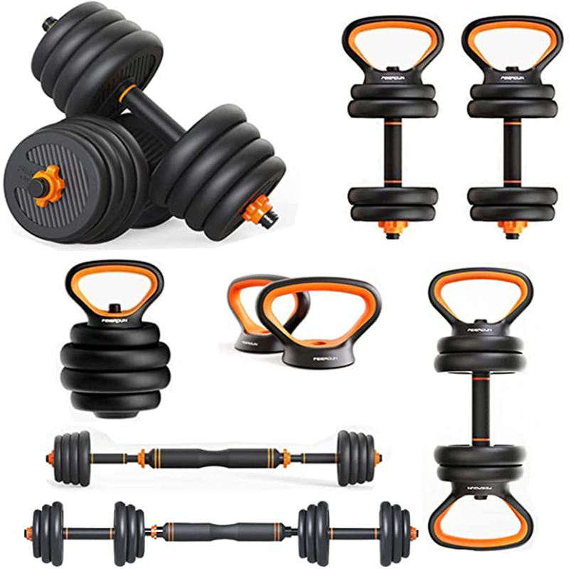 2021 New Popular 15KG 6 in 1 Adjustable Dumbbell Barbell Kettlebell Set Push up Rack