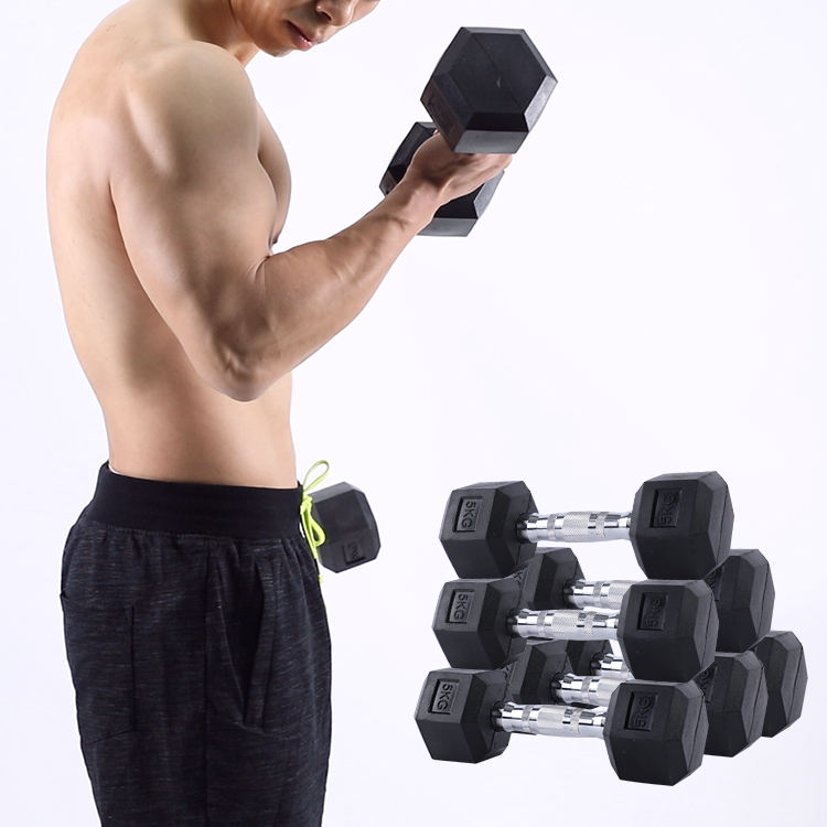 Wavar Manufacturer Gym Equipment Rubber Round Hex Dumbbell Exercise Sport 5Kg 7.5Kg 10Kg Dumbbells Home Gym Hex Dumbbell Set