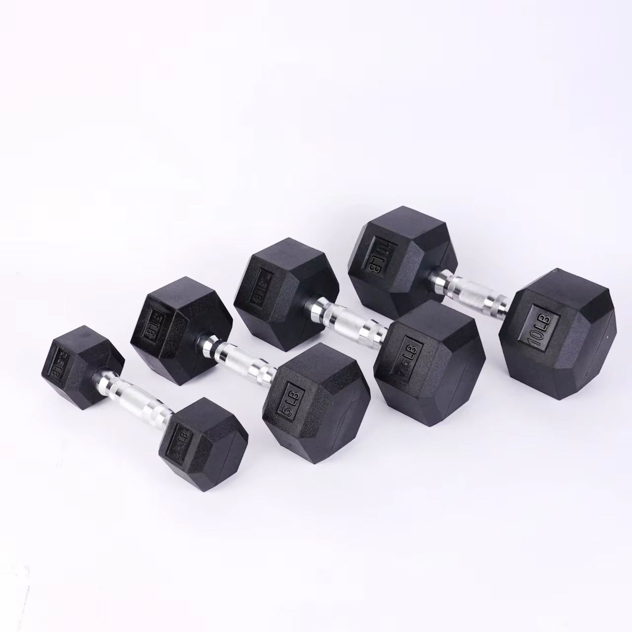 Direct Sales Black Iron Bodybuilding Arm Muscle Training Professional Commercial 55 lb Rubber Coated 5lb 10lb 15lb Hex Dumbbells