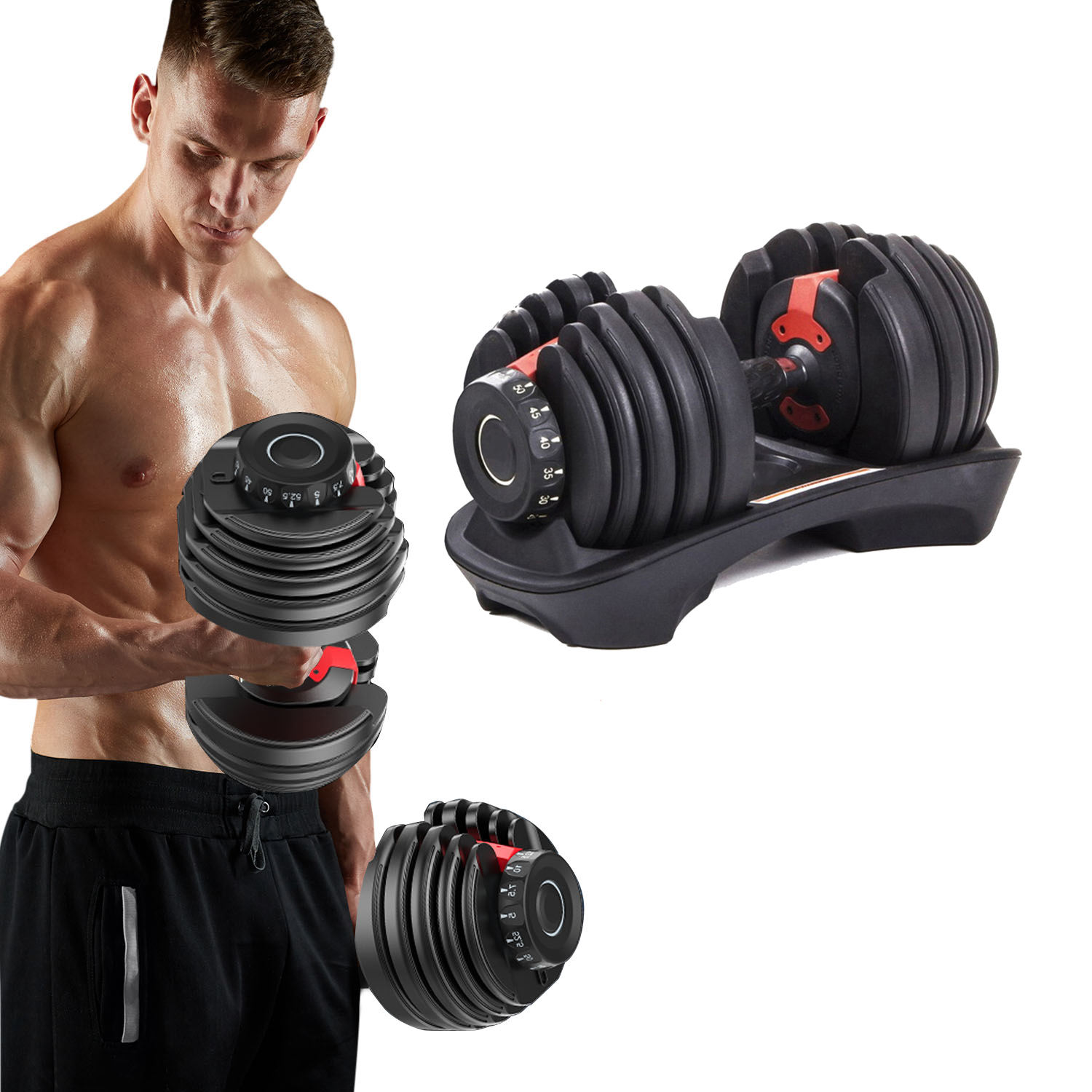 Customized 15lb-30lb Stainless Steel Adjustable Dumbbell Set for Home Fitness Use Black Steel Weighted Exercise Equipment