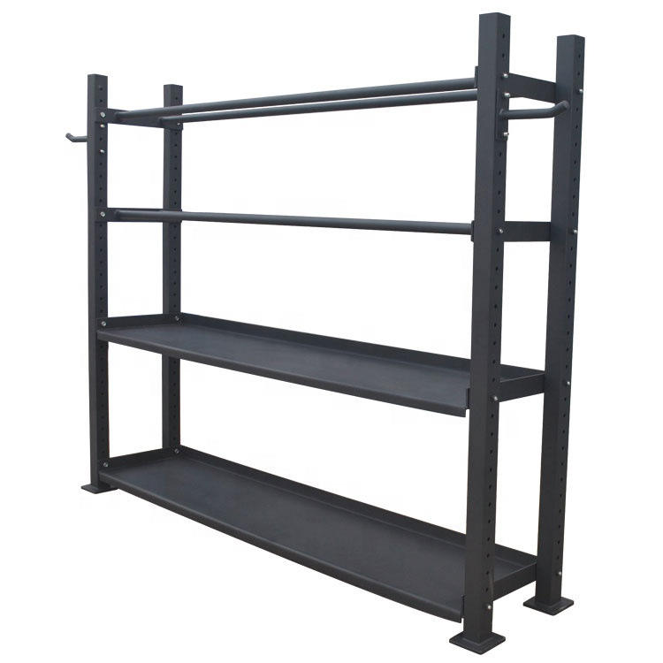 High Quality 4-Tier Multifunctional Fitness Equipment Storage Rack Heavy Duty Iron Steel Sports Display Rack Indoor Use