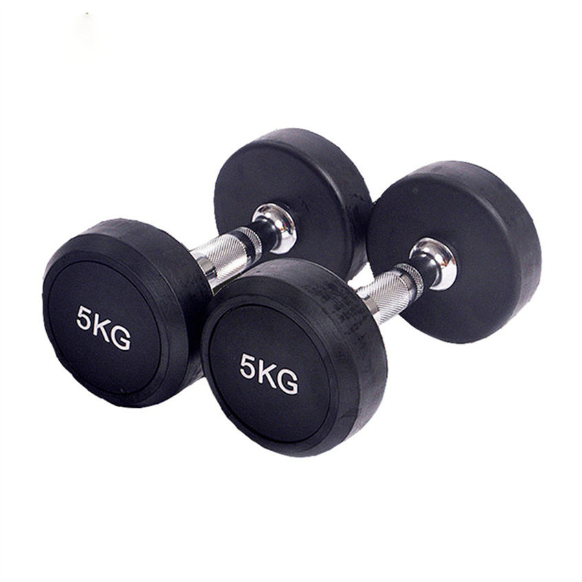 Wholesale Custom Round Head Rubber Coated Dumbbell Sets Gym Fitness 2.5kg 5kg 7.5kg 10kg 15kg Rubber Dumbbells