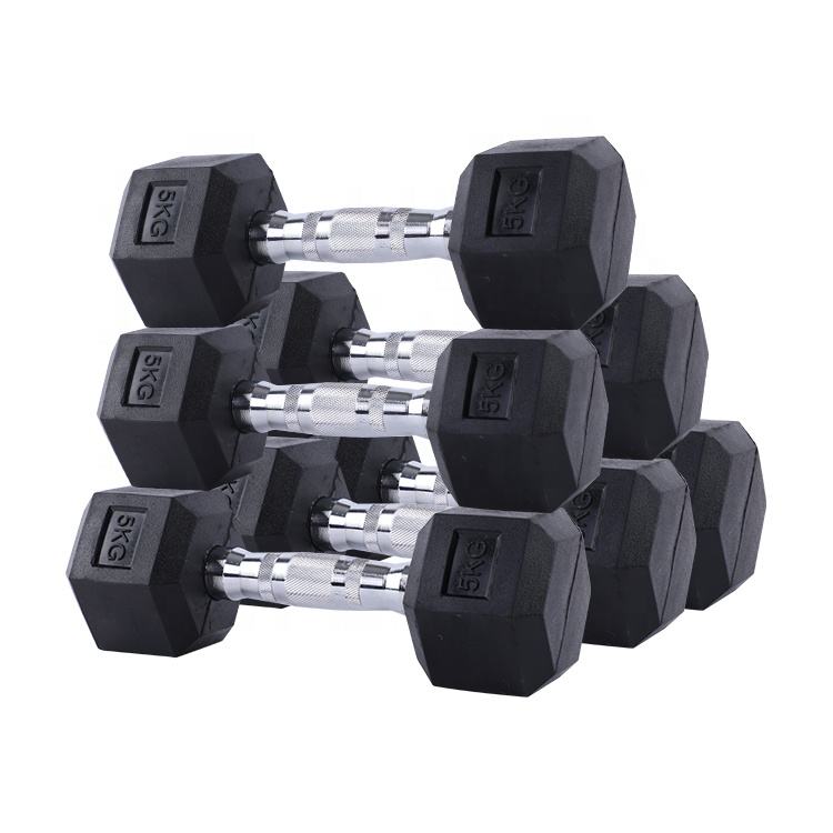 Wavar 10kg Gym Training Equipment Rubber Coated 5 kg Dumbbell Steel in Lbs Hexagon Hex Dumbbells Rubber Sets