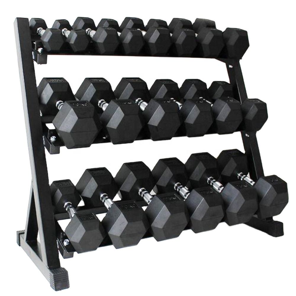 Wholesale China Manufacturer Custom Free Weight Gym 3-100 LB 1-60 KG Set Metal Handle Cast Iron Rubber Hex Hexagon Dumbbell