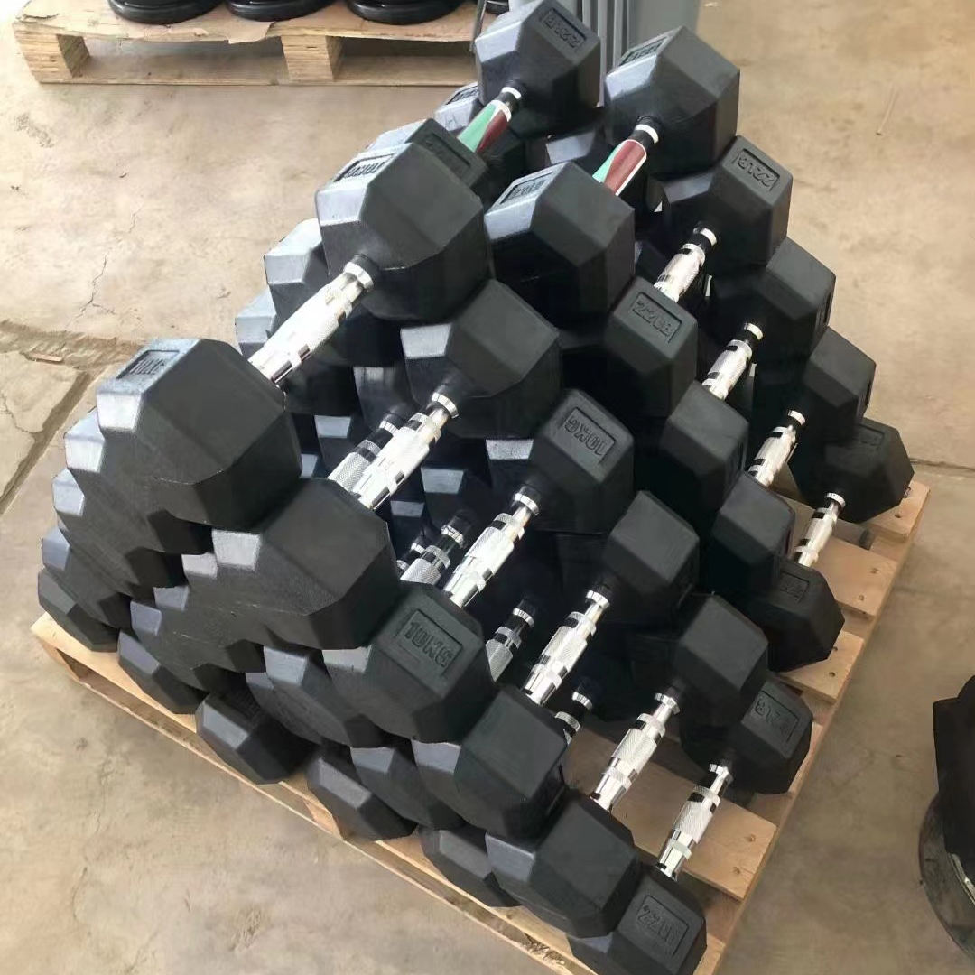 New Eco-friendly Cast Iron Black Rubber Hex Dumbbell Set Gym 5KG 6KG 7KG 8KG 10KG 20KG Hexagon Dumbbell