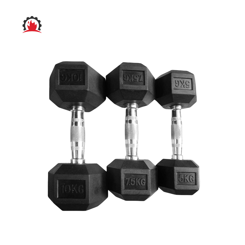 Cheap Wholesale Black Hex Rubber Dumbbell Customized Logo 7.5kg Mancuernas Set Fitness Equipment