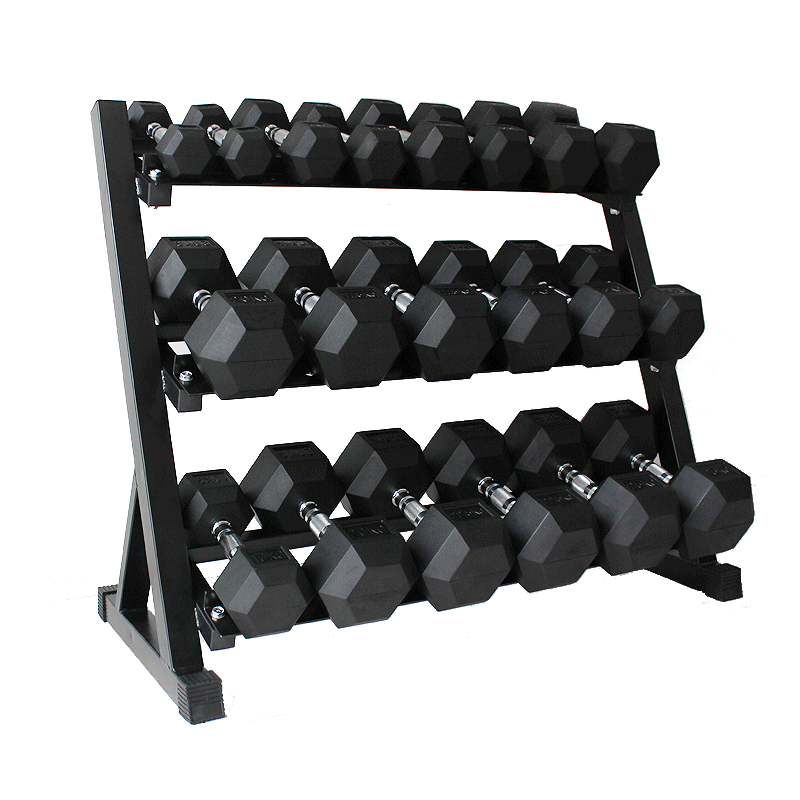 Three Tier Rubber Hex Dumbbell Set Rack