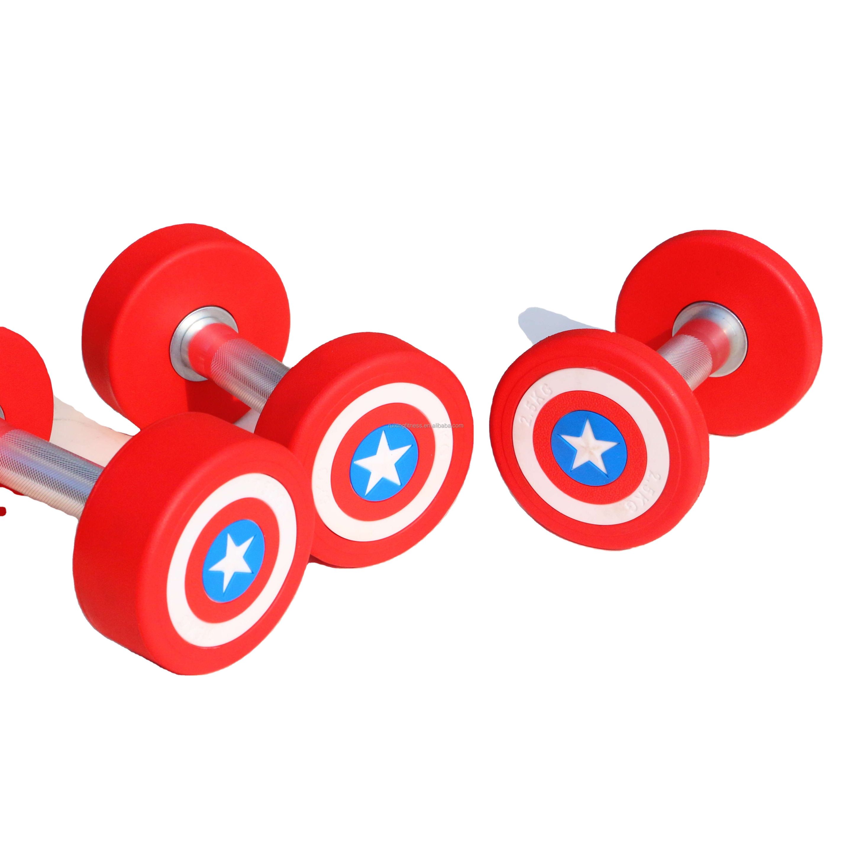 5kg 10kg 15kg 20kg 25kg 30kg Iron America Captain Dumbbell Chinese Factories Offered PU Coated Captain America Dumbbell