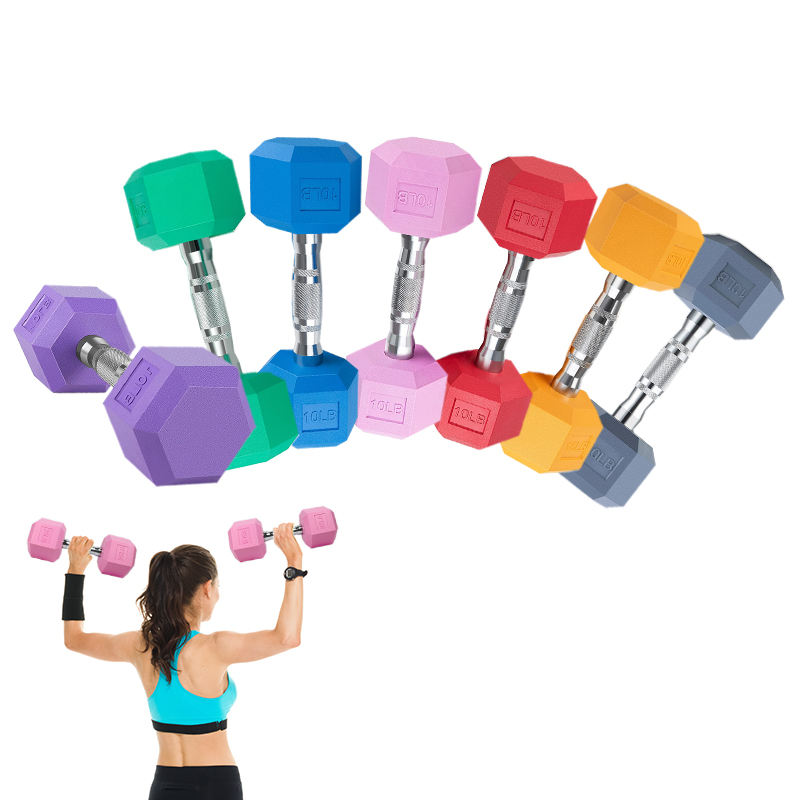 Cheap Wholesale 5-110lbs Hex Rubber Gym Dumbbells Lbs Fitness Weights Steel Rubber Coated Hex Dumbbells Set