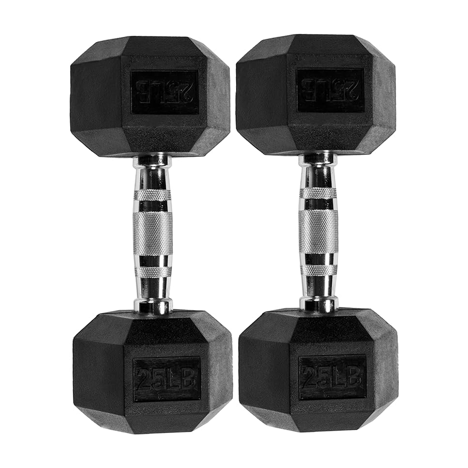 25lb *2 Hex Rubber Dumbell-Cast Iron Rubber Encased and Coated Hexagonal Dumbbells Weights Home Gym Set