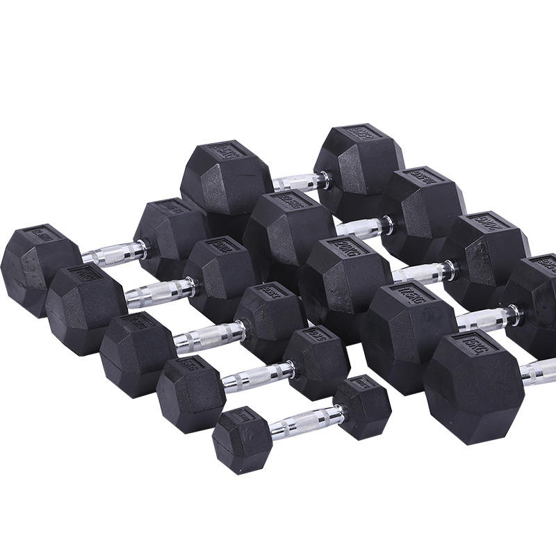 Hexagonal 2.5-50kg Steel and Cast Iron Dumbbells Gym Fitness Equipment with Custom Logo Bodybuilding Hex Rubber Coated Weights
