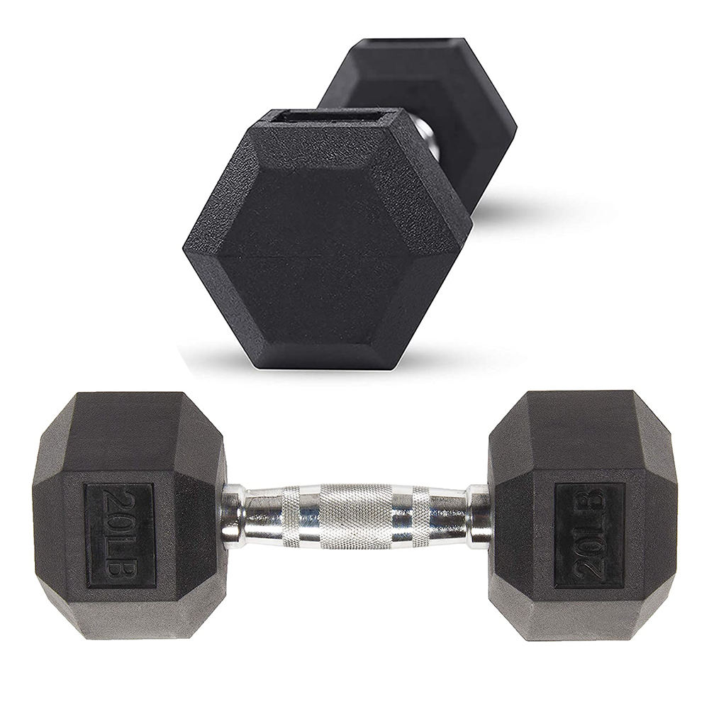 10kg Gym Power Training Equipment Rubber Coated Cast Steel Weights Dumbells in Lbs Hexagon Hex Rubber Dumbbells Sets 40kg