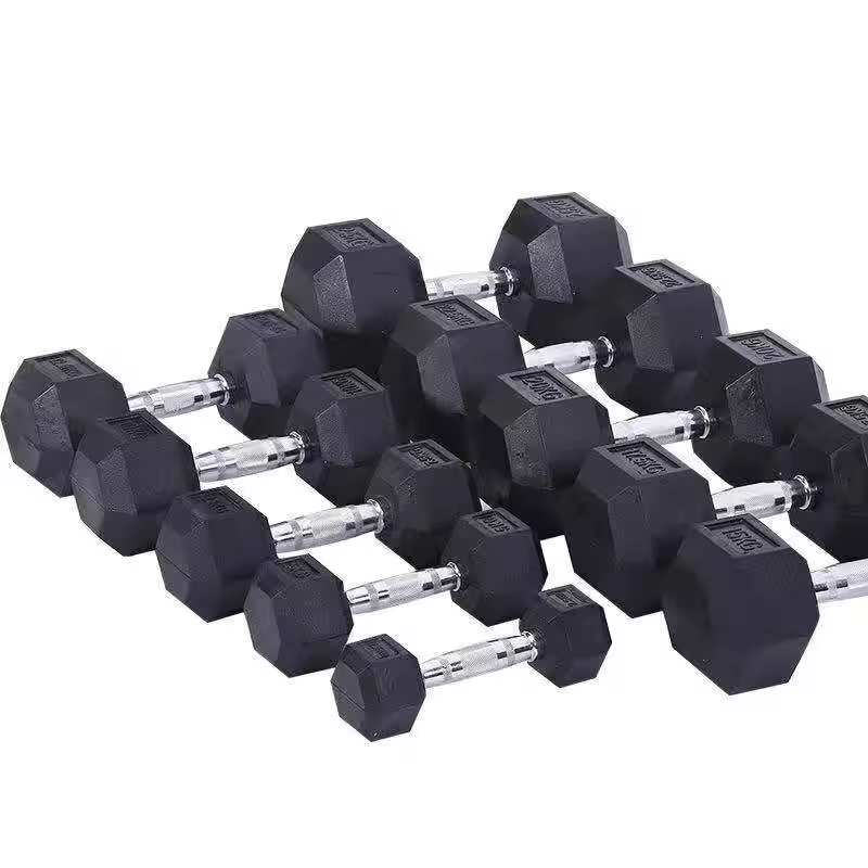 Black Rubber Hexagonal Dumbbells Gym Use 10kg 40kg 50kg Hex Dumbbell Set for Sale