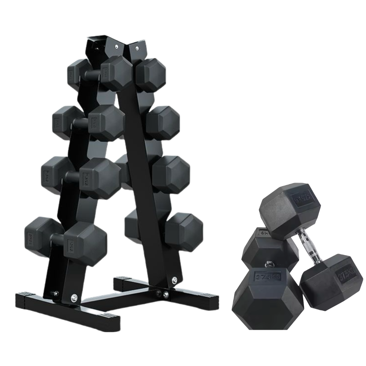High Quality Home Gym Free Weights Rubber Hex Dumbbell Set with Rack Dumbbell Storage Dumbbell Rack