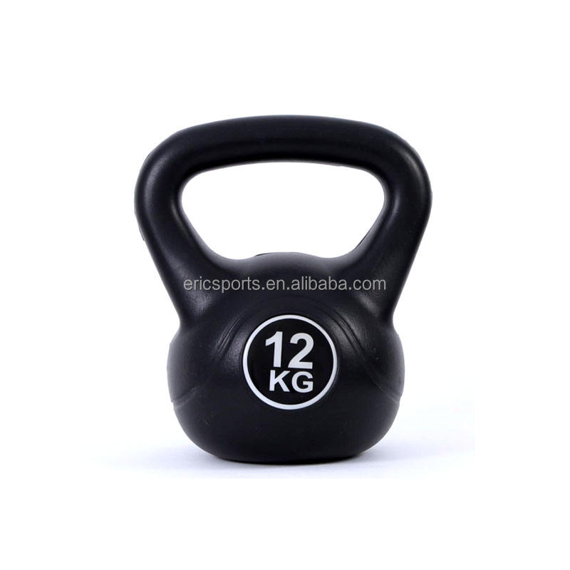 Home Fitness Equipment Adjustable 2-12 KG Kettlebell Black Sand Filled Plastic Cement Kettlebell