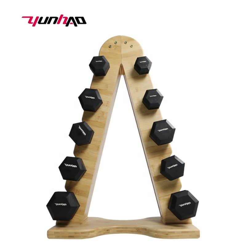 Yuncheng Factory Direct a Frame Wood Compact Dumbbell Holder Rack for Dumbbells