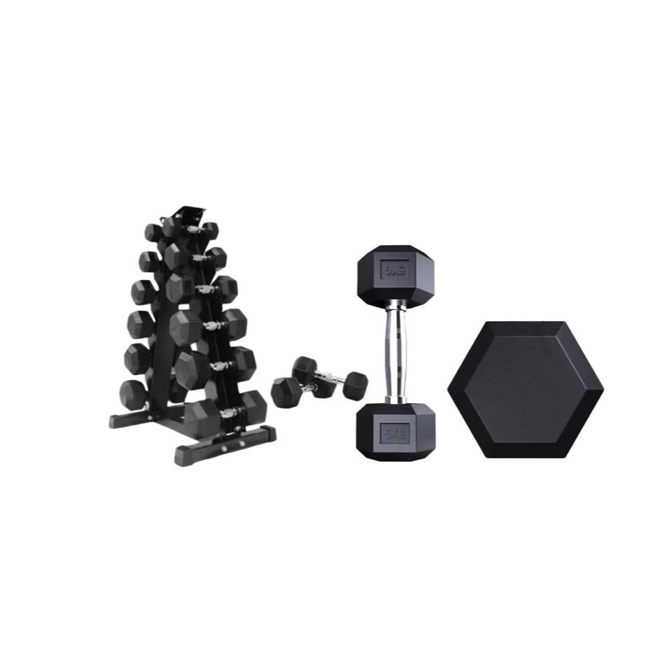 China Wholesale Bodybuilding Cast Iron Rubber Hex Dumbbells 17.5kg