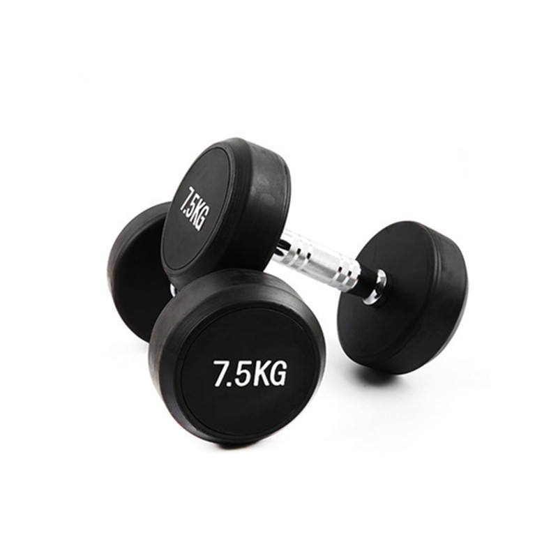 Manufacturer Whosale Commercial Gym Equipment 7.5kg Steel Rubber Coated Round Dumbbell