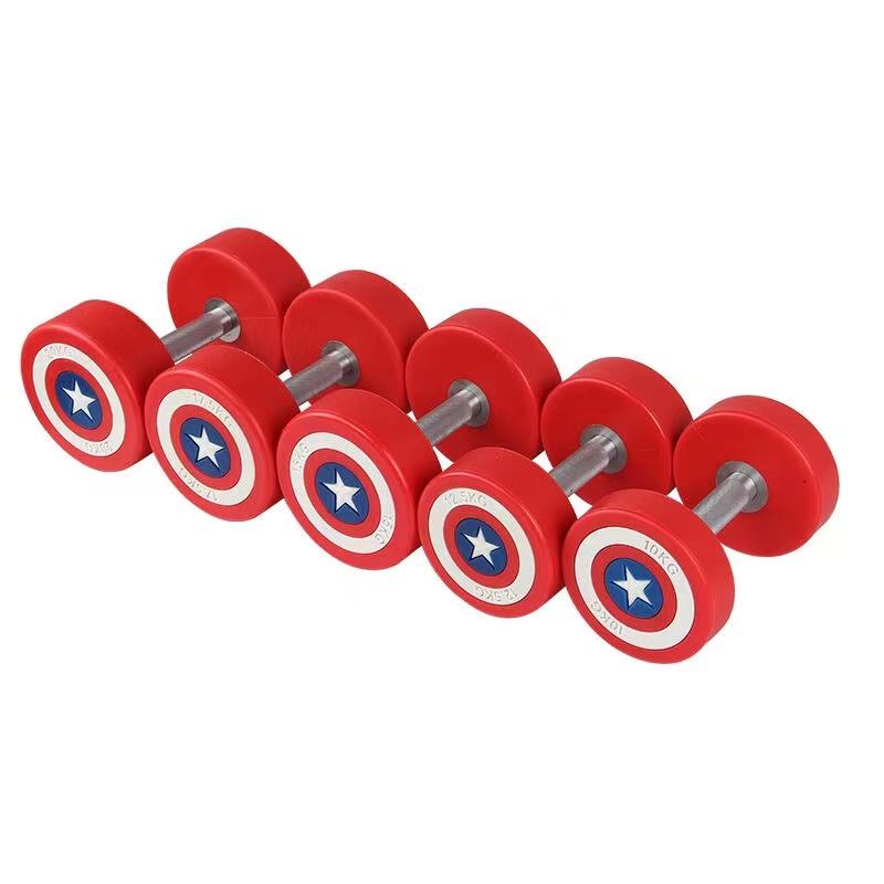 Wholesale High Quality Environmental protection Various Captain America Barbell Dumbbells Designs 12.5 kg 15kg