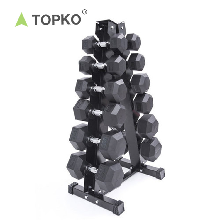 TOPKO High Quality Custom Logo Cast Iron Fitness Equipment Hex Head Rubber Dumbbell/rubber Hex Dumbbell 2.5-50kg