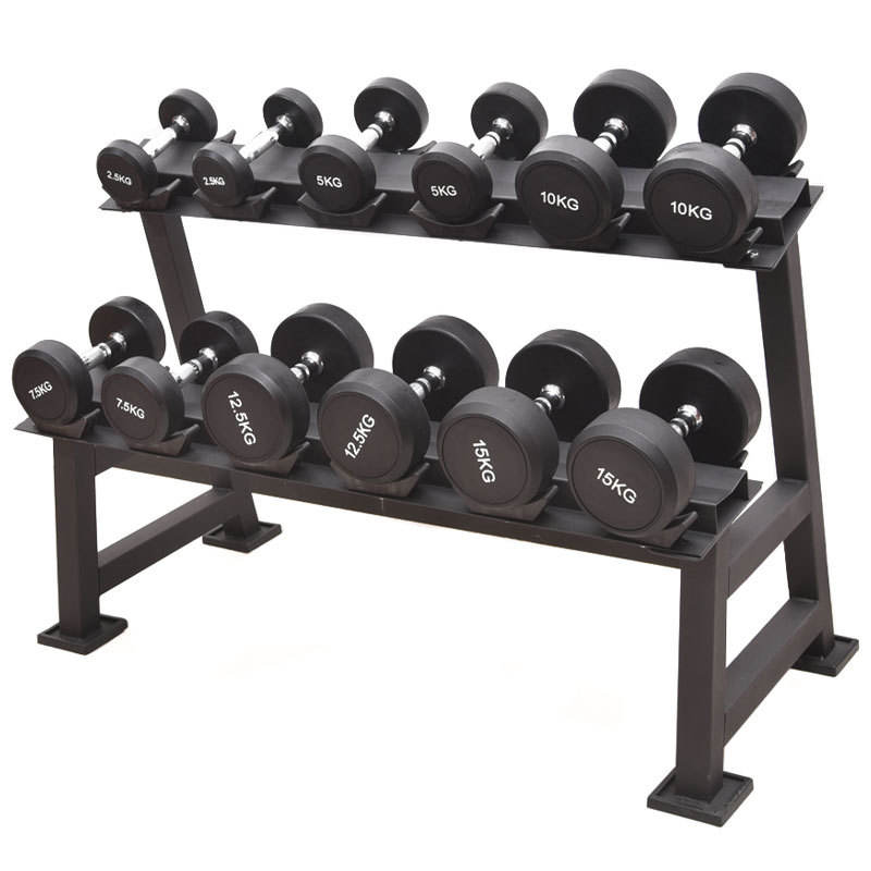 Modern Style Rubber Coated Hexagonal Dumbbell Set Chromed Metal Rack Stand with Hexagonal Rubber Dumbbells