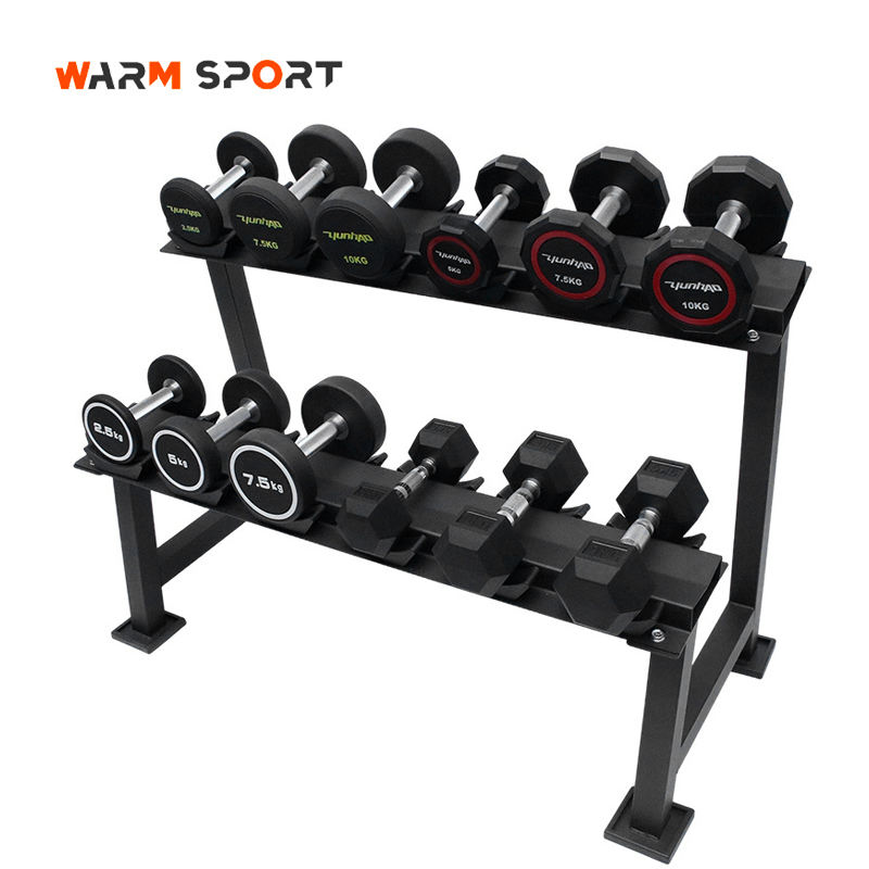 Popular Commercial Dumbbell Rack 6 Pairs of Hexagonal Round Dumbbells Fixed Double-layer Dumbbell Storage Rack