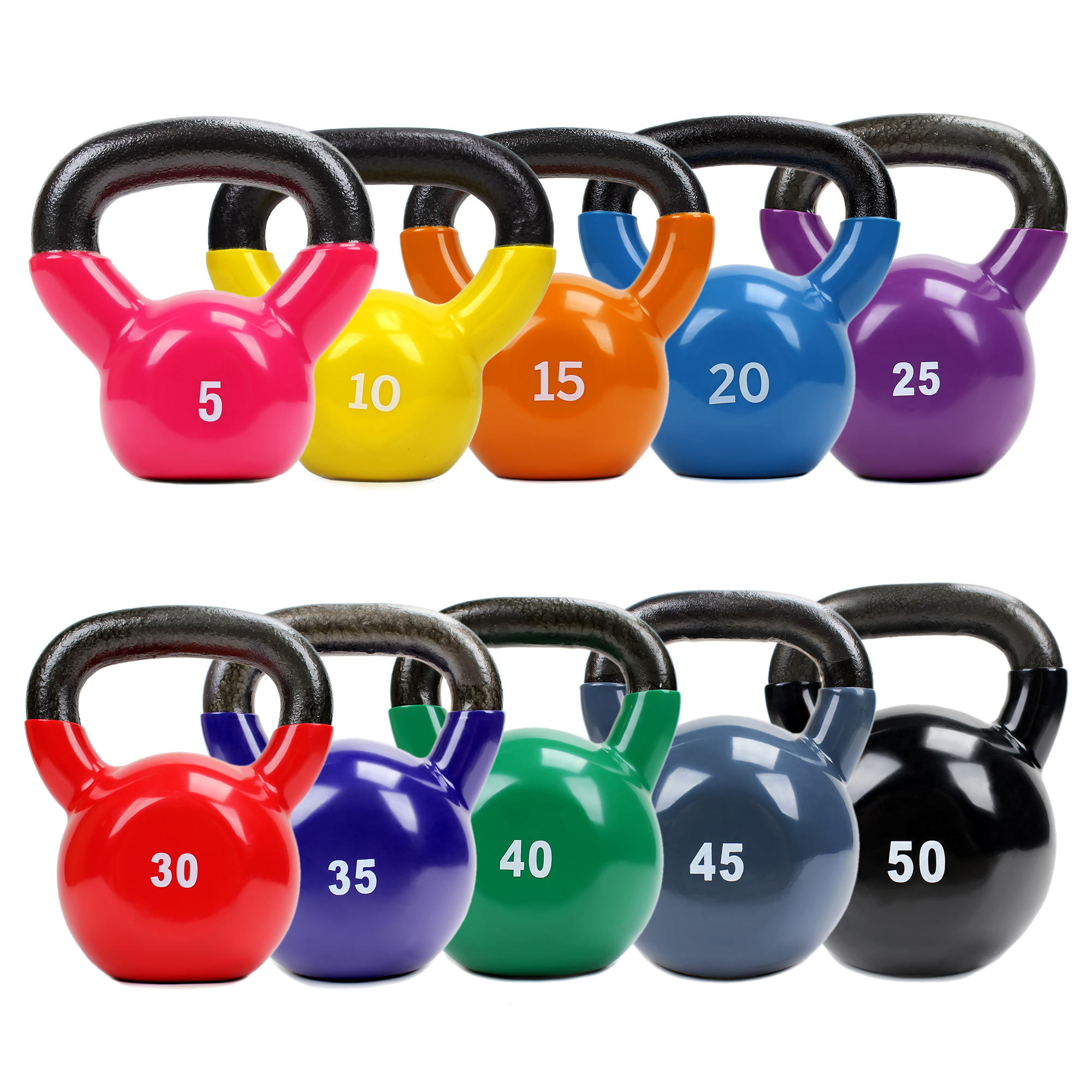Wholesale 5-100LBS Customized Colored Vinyl Kettlebell for Gym Weightlifting Cast Iron Fitness Equipment for Strength Training