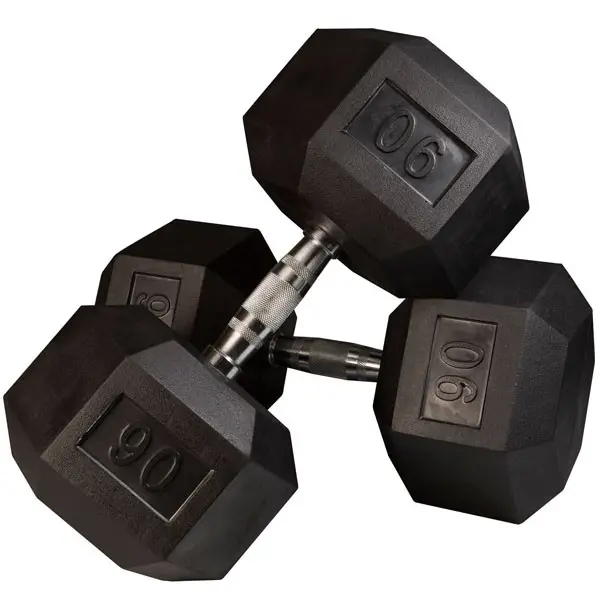 Strength Training Weight Lifting Cast Iron Rubber Coated Wholesale Fitness Equipment Rubber Hex Dumbbell