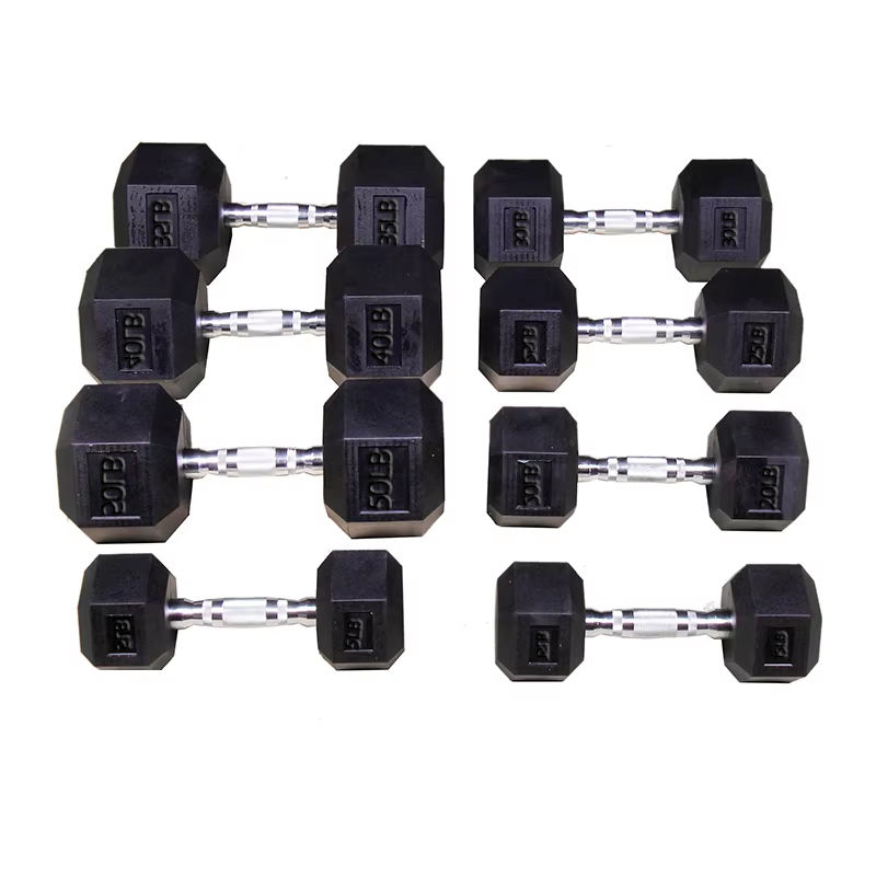 Factory Direct Sale Portable Men's Fitness Exercise Equipment 55 lb Hexagonal Dumbbell 60lb Hex Rubber Dumbbell
